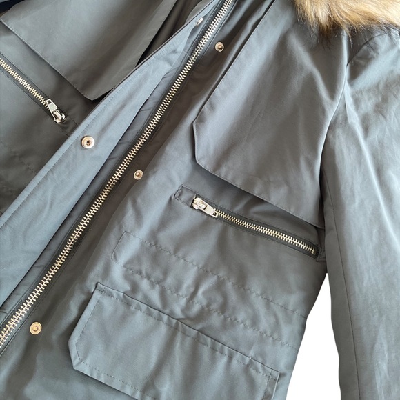 Zara Basics Army Green Waterproof Coat with Fur Hood - Picture 3 of 4